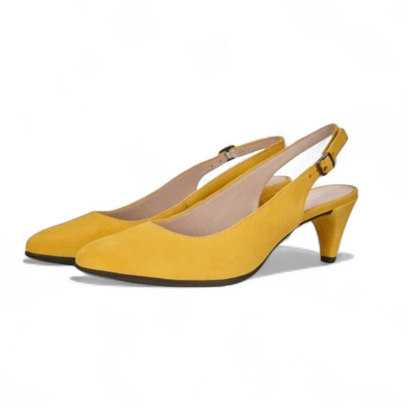 {ECCO} Yellow Pointy Sleek Closed Toe Slingback Heels - Size 8 - Picture 1 of 12